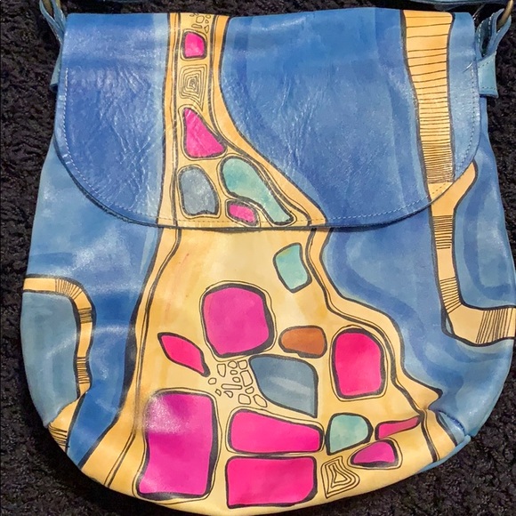 Boho Hand Painted Leather Purse - Picture 2 of 5